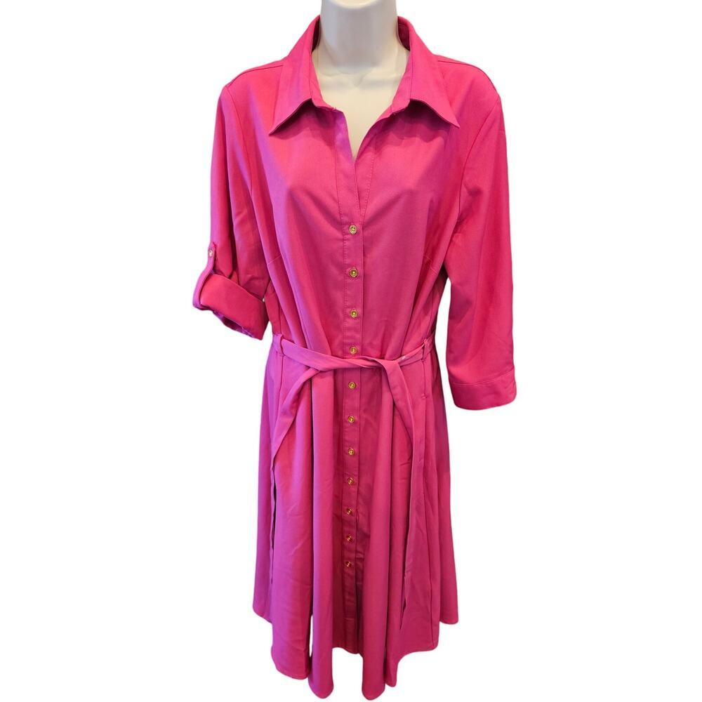 Sharagano scuba crepe Short A Line Pocket Cocktail Dress fuschia belted sz 12